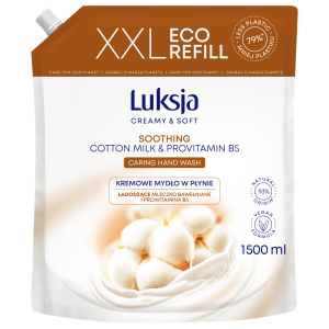 Luksja Creamy & Soft Kremowe mydło w płynie Mleczko Bawełniane i Prowitamina B5 1500 ml opakowanie uzupełniające